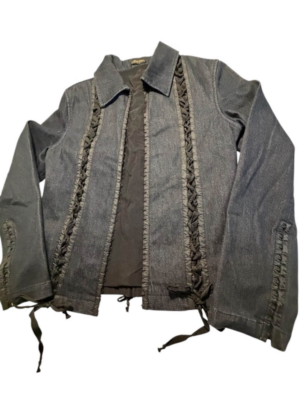 Mariella Burani Woven Trim Dark Denim Jacket Made In Italy - Womens Med - Picture 7 of 15